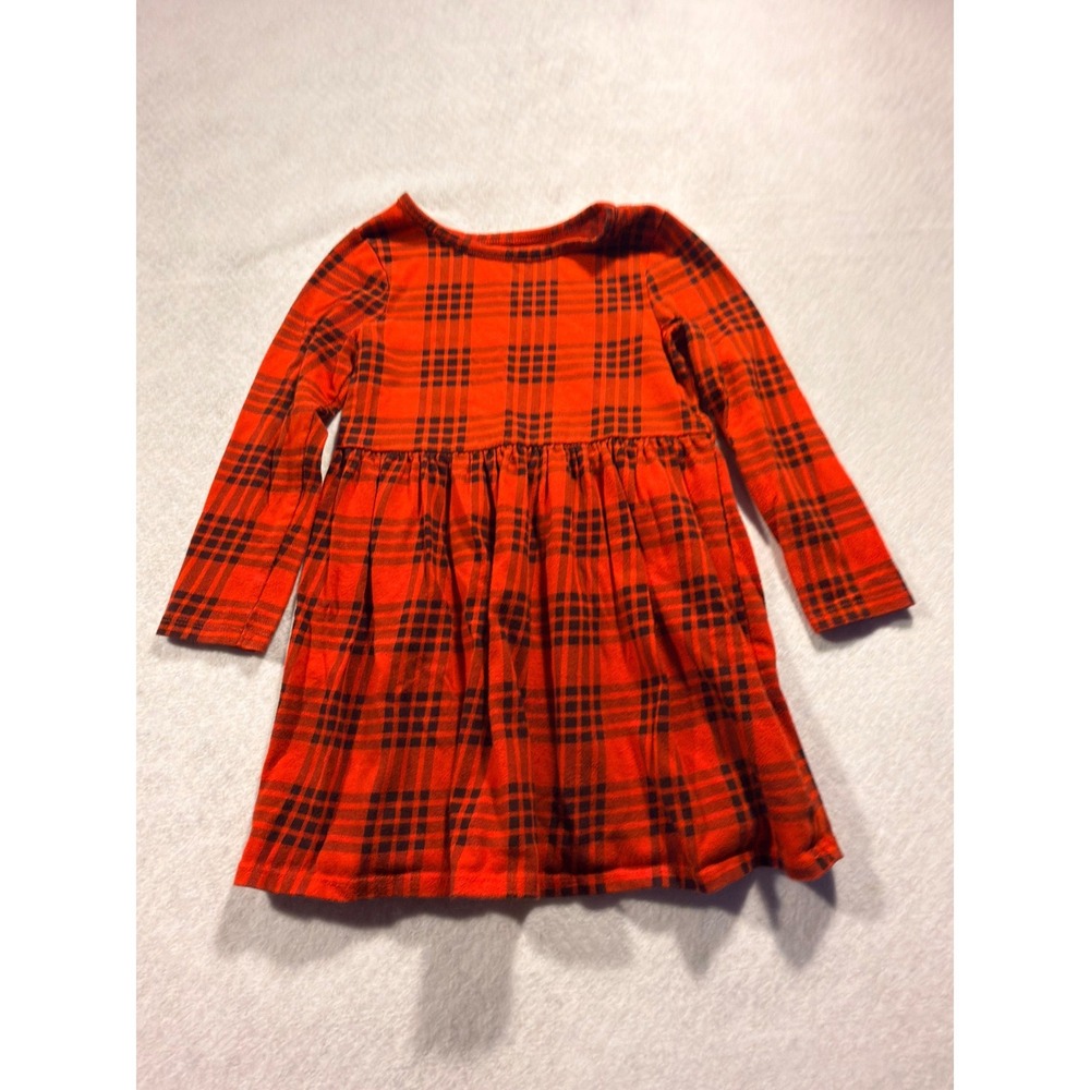 Cat & Jack Girls Red Black Plaid Long Sleeve Skater Dress Size 5T Holiday